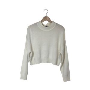 White Mock Neck Cropped Sweater